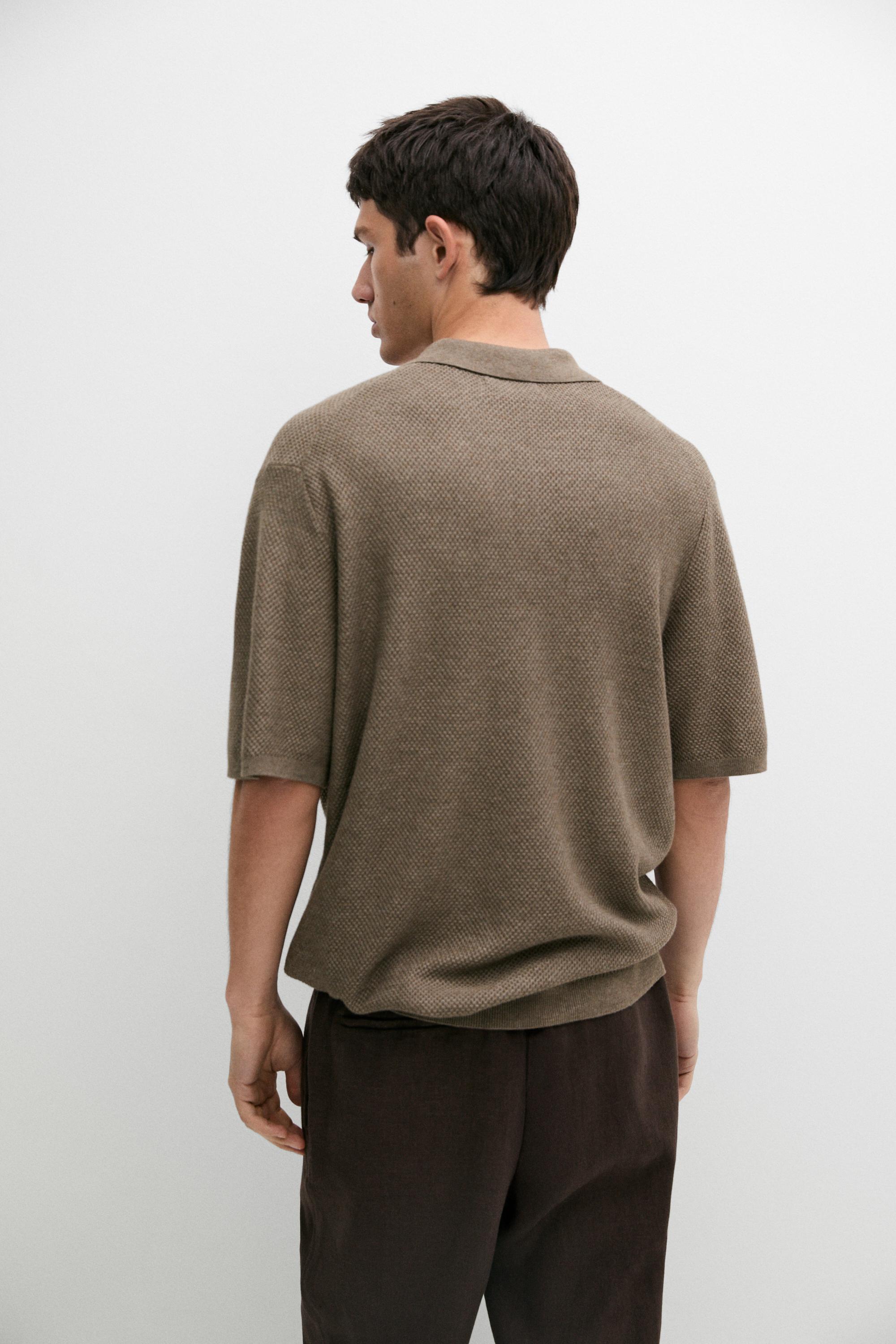 Polo en maille col V coton mélangé